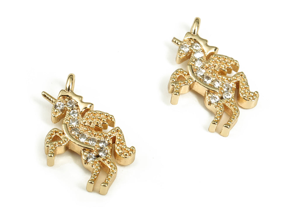 Brass Horse Earring Charms With Zircons - Gold Horse Pendant - 18K Real Gold Plated Brass - Jewelry Making Supplies - 14x8.3x2.1mm - RGP3630 - DOMEDBAZAAR