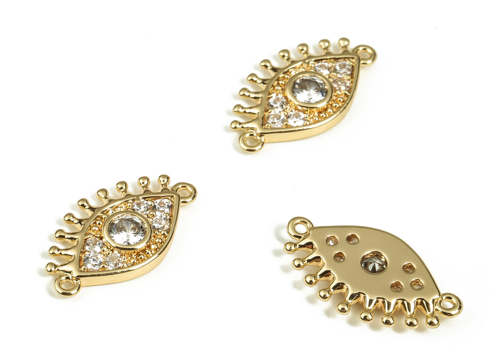 Brass Eye Earring Charms With Zircons - Gold Eye Pendant - 18K Real Gold Plated Brass - Jewelry Making Supplies - 14.96x8.17x2.1mm - RGP3631 - DOMEDBAZAAR