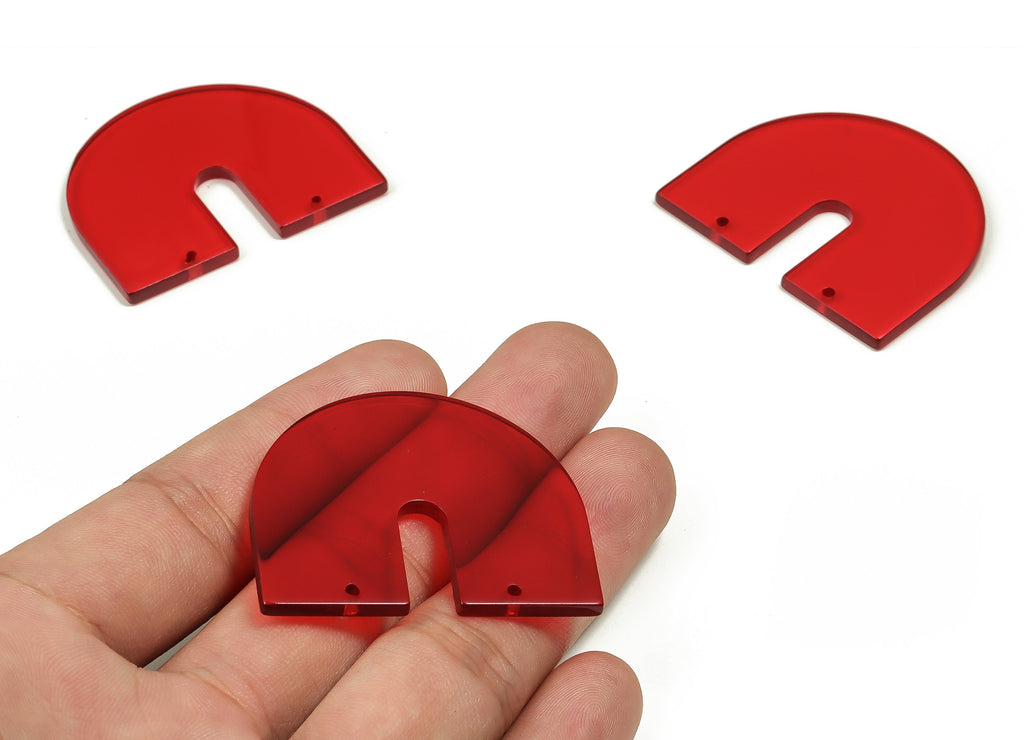 Acrylic Geometric Earring Connector - Red U Acrylic Charms - Jewelry Making Supplies - Color Code:A67 - 43.71x36.2x2.48mm - AC1884-A67 - DOMEDBAZAAR