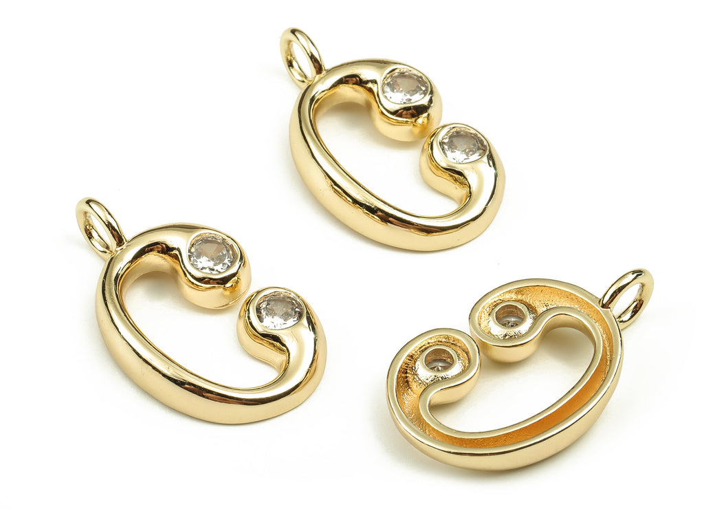 Brass Alphabet C Earring Charms with Zircons – C Initial Charm -The letter C Pendant - 18K Gold Plated Brass - 25.03x14.61x3.86mm - RGP3668C - DOMEDBAZAAR
