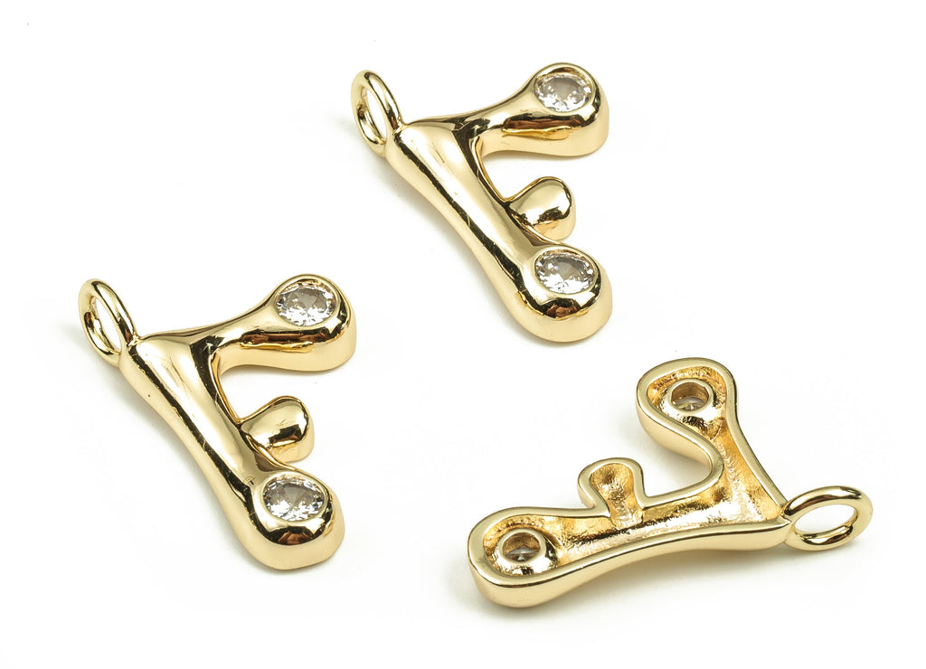 Brass Alphabet F Earring Charms with Zircons - F Initial Charm -The Letter F Pendant - 18K Gold Plated Brass - 24.98x15.15x3.49mm - RGP3668F - DOMEDBAZAAR