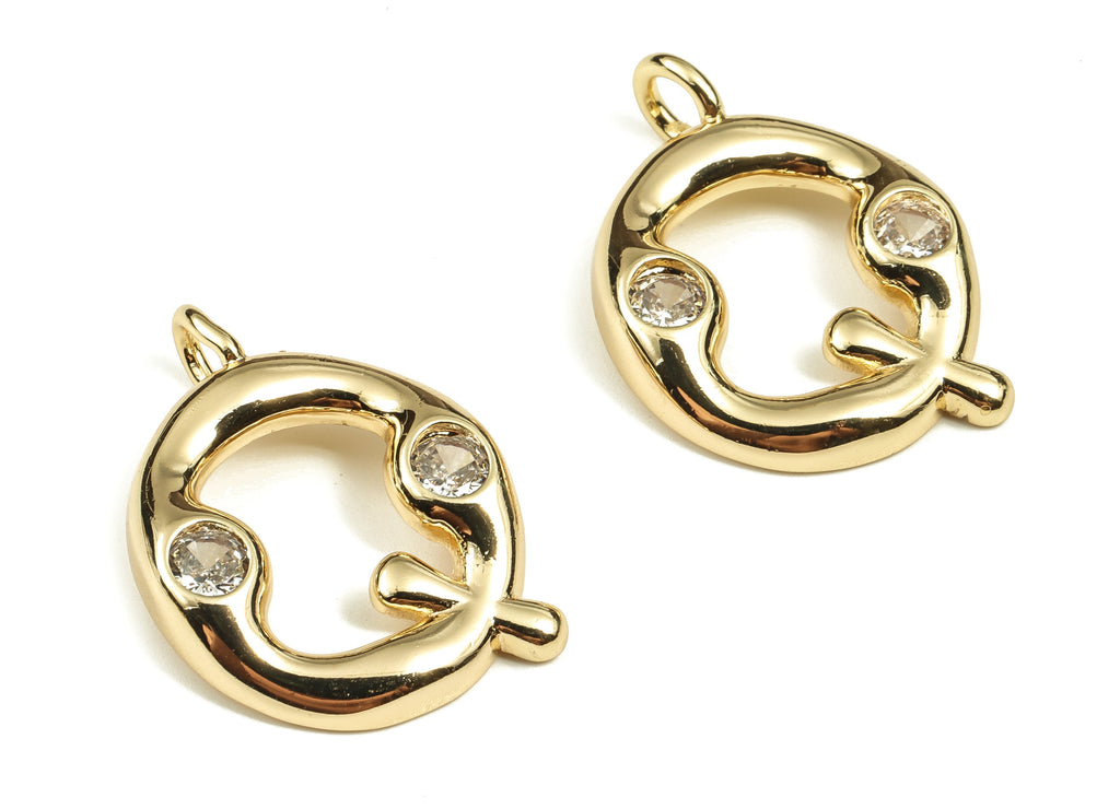 Brass Alphabet Q Earring Charms with Zircons – Q Initial Charm - Letter Q Pendant - 18K Gold Plated Brass - 25.15x18.29x3.85mm - RGP3668Q - DOMEDBAZAAR