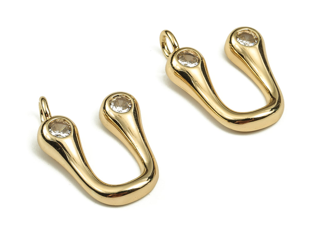 Brass Alphabet U Earring Charms with Zircons - U Initial Charm -The Letter U Pendant - 18K Gold Plated Brass - 24.67x18.82x3.82mm - RGP3668U - DOMEDBAZAAR
