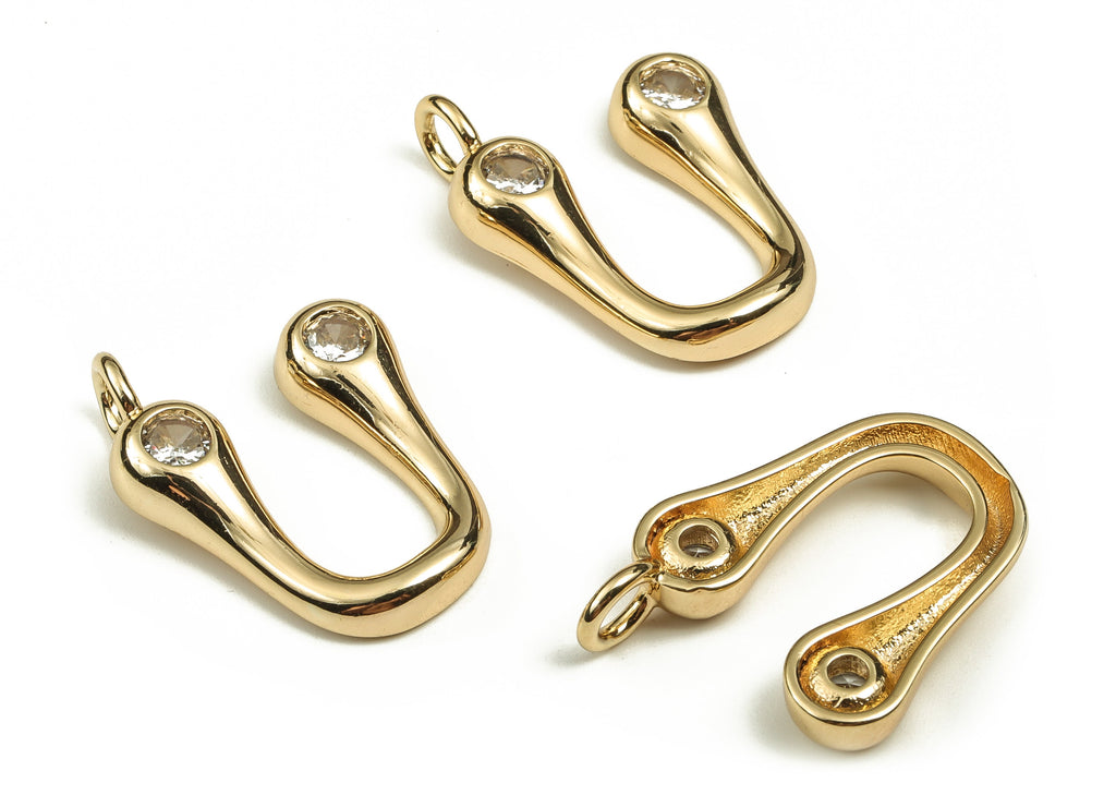 Brass Alphabet U Earring Charms with Zircons - U Initial Charm -The Letter U Pendant - 18K Gold Plated Brass - 24.67x18.82x3.82mm - RGP3668U - DOMEDBAZAAR