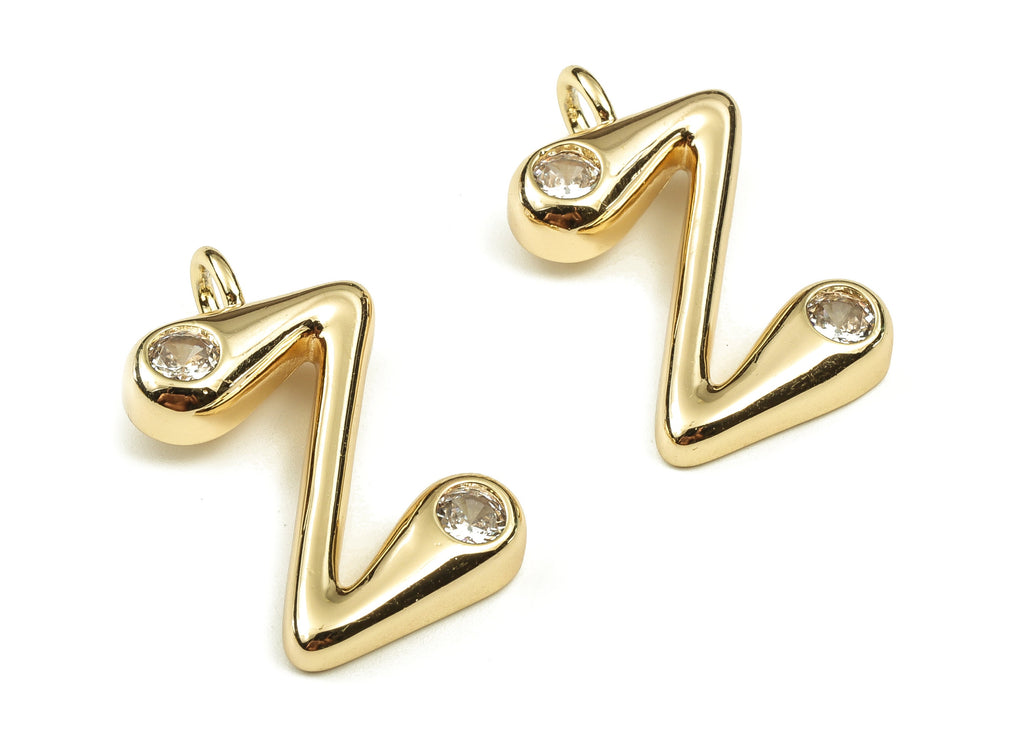 Brass Alphabet Z Earring Charms with Zircons - Z Initial Charm -The Letter Z Pendant - 18K Gold Plated Brass - 25.03x14.83x4.28mm - RGP3668Z - DOMEDBAZAAR