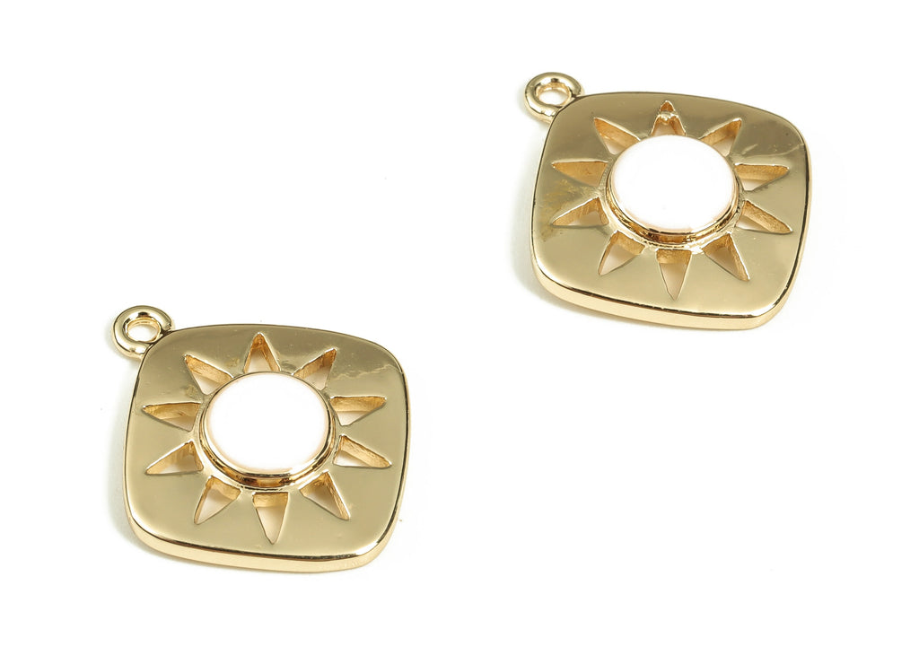 Brass Square Earring Charms - Gold Sun Pendant Charm - Enamel Charms - 18K Gold Plated Brass - Jewelry Supplies -16.5x14.2x2.6mm- RGP3528C - DOMEDBAZAAR