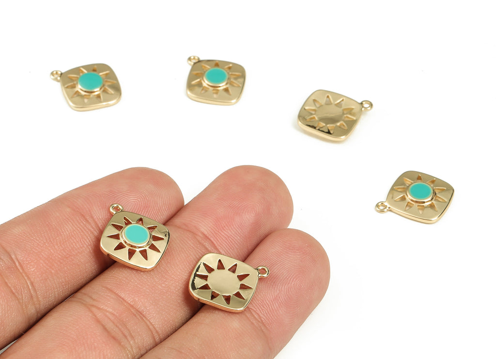 Brass Square Earring Charms - Gold Sun Pendant Charm - Enamel Charms - 18K Gold Plated Brass - Jewelry Supplies -16.5x14.2x2.6mm- RGP3528G - DOMEDBAZAAR