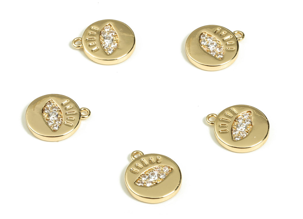 Brass Round Earring Charms with Zircons - Gold Eye Pendant Charm - 18K Gold Plated Brass Charm - Jewelry Supplies -10.4x 8.7x1.64mm- RGP3489 - DOMEDBAZAAR