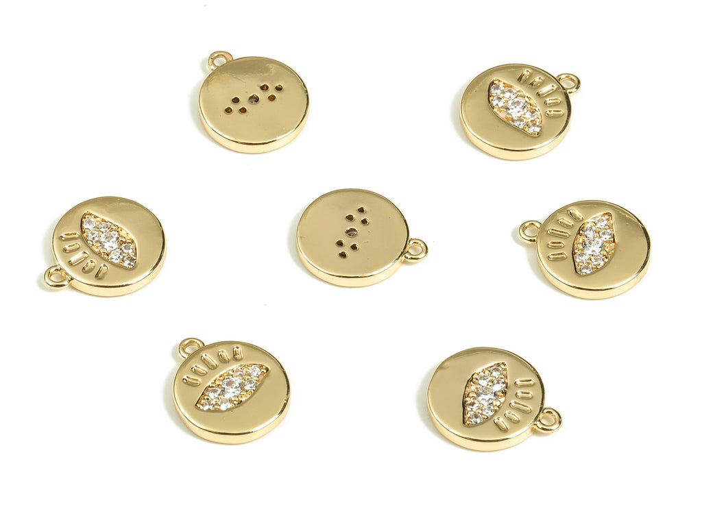 Brass Round Earring Charms with Zircons - Gold Eye Pendant Charm - 18K Gold Plated Brass Charm - Jewelry Supplies -10.4x 8.7x1.64mm- RGP3489 - DOMEDBAZAAR