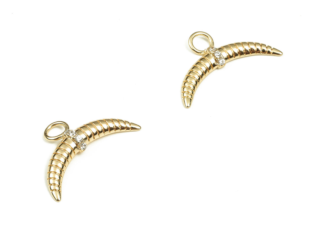 Brass Horn Earring Charms with Zircons - Gold Moon Pendant - 18K Real Gold Plated Brass Charm - Jewelry Supplies -20.36x12.19x2.8mm- RGP3551 - DOMEDBAZAAR