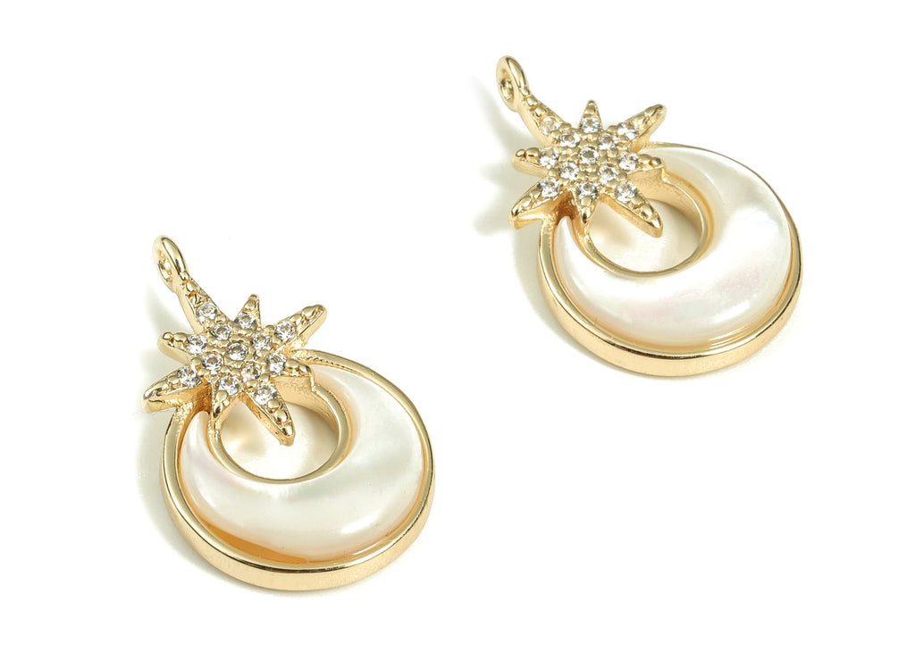 Brass Crescent Earring Charms With Zircons - Gold Star Pendant - 18K Real Gold Plated Brass - Jewelry Supplies - 17.5x11.3x2.9mm - RGP3478 - DOMEDBAZAAR