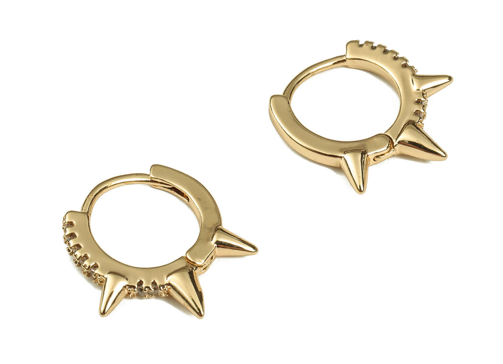 Brass Huggie Hoop Earrings - Spike Zircon Hoops - Gold Cone Huggie Hoop Earring - 18K Gold Plated Brass Stud -15.07x13.71x2.24mm- RGP3625 - DOMEDBAZAAR