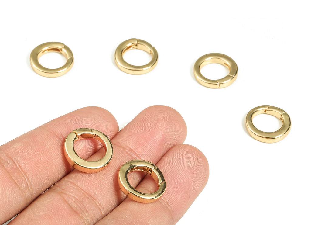 Brass Spring Clasps - Gold Circle Shaped Ring - Open Spring Clasp - 18K Real Gold Plated Bras - Jewelry Supplies - 15.6x15.2x2.7mm - RGP3481 - DOMEDBAZAAR