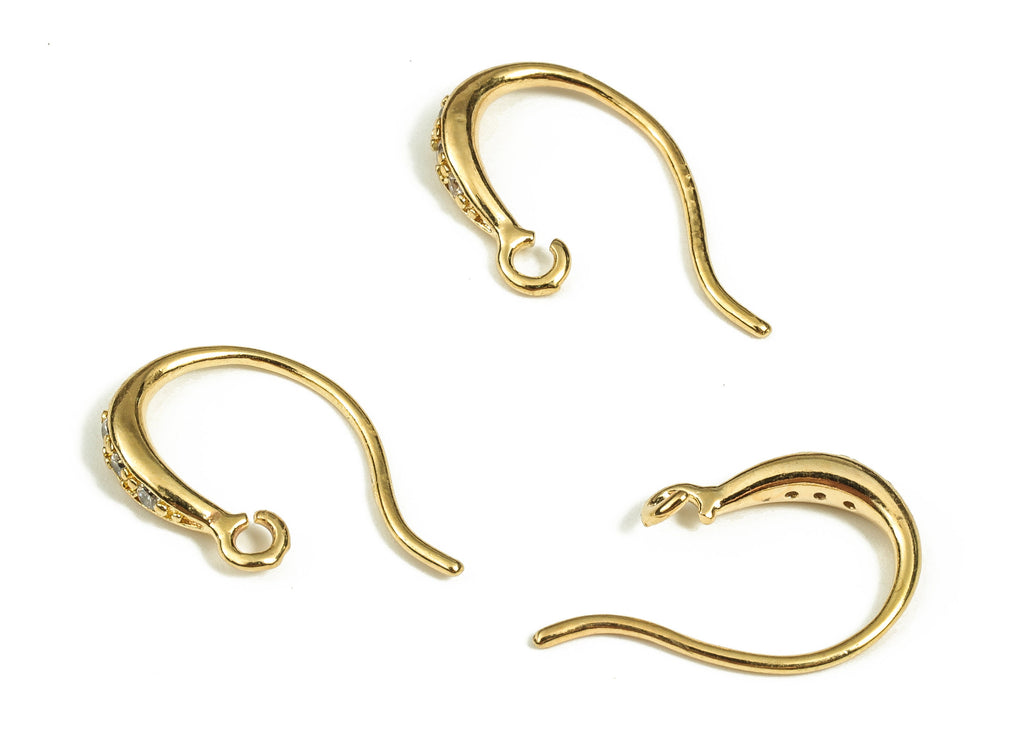 Brass Ear Wire - Brass Earring Hoops - Zircon Ear Wire - Jewelry Making Supplies - 18K Real Gold Plated Brass -14.25x10.67x2.44mm- RGP3721 - DOMEDBAZAAR