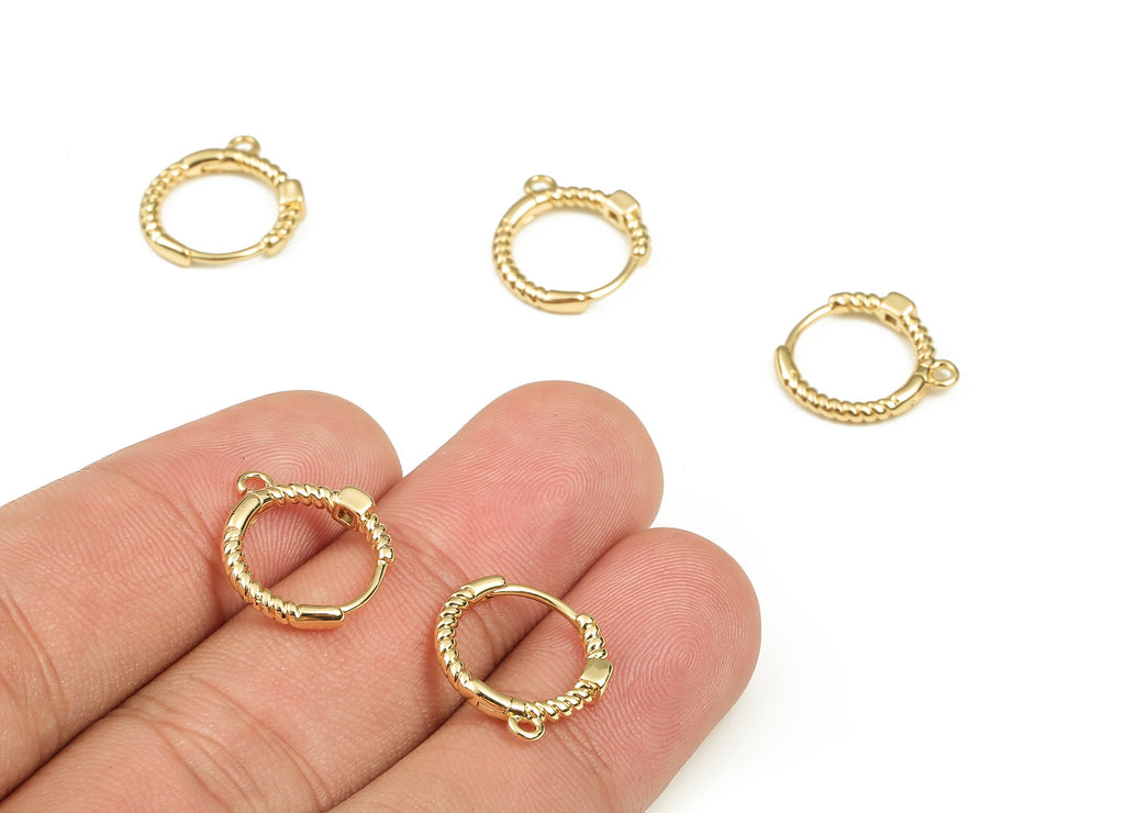 Brass Round Hoop Earring - Gold Hoop Huggie with Zircon - 18k Real Gold Plated Brass Stud Earrings- Jewelry Supplies -16.07x14.5x3mm-RGP3568 - DOMEDBAZAAR