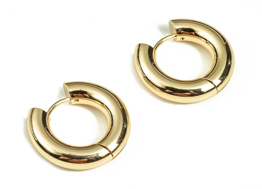 Brass Round Huggie Hoop - Small Hoop Earring – Thick Circle Hoops – 18K Real Gold Plated Brass - Earring Findings - 22.48x20.9x5mm - RGP3569 - DOMEDBAZAAR
