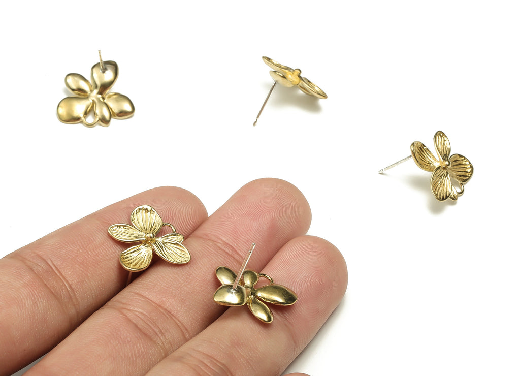 Brass Flowers Earring Stud - Raw Brass Flowers Earring Post - Silver Stud - Earring Post - Jewelry Supplies - 18.52x17.75x3.87mm - PP4461 - DOMEDBAZAAR