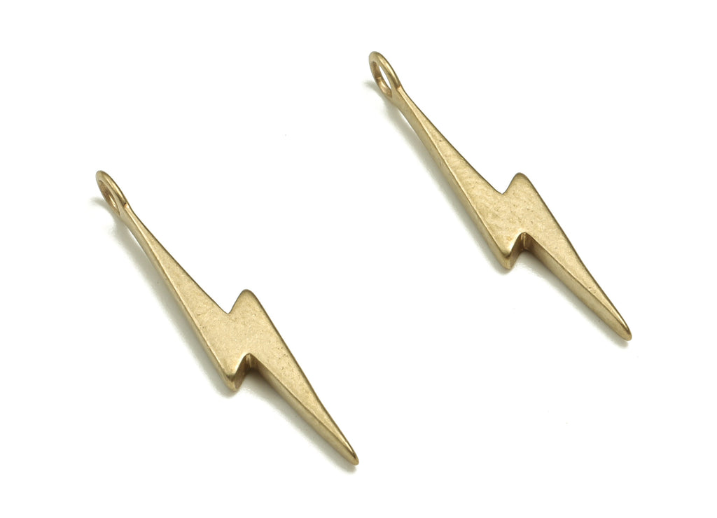 Brass Lightning Bolt Earring Charms - Raw Brass Lightning Pendant - Earring Findings - Jewelry Supplies - 21.67x3.49x1.67mm - PP4451 - DOMEDBAZAAR