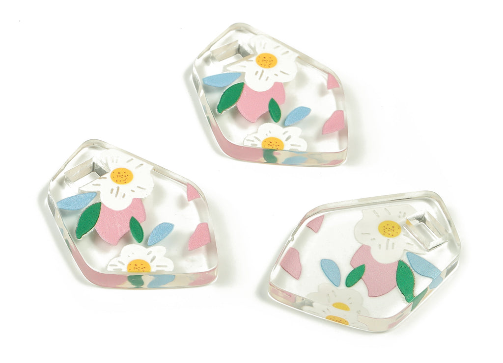 Acrylic Geometric Transparent Earring Charms – Acrylic Pentagon Flower Earrings Pendant – Jewelry Earring Findings - 26.41x3.94mm - AC2302 - DOMEDBAZAAR