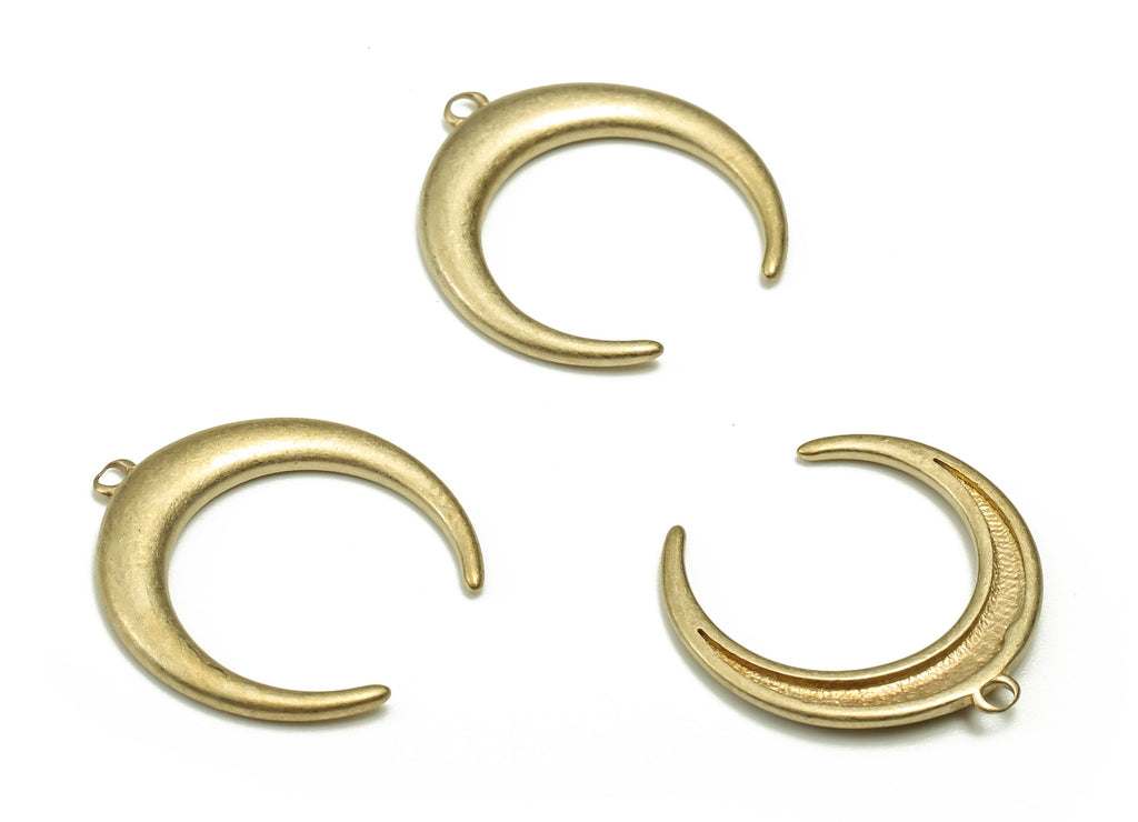 Brass Crescent Earring Charms - Raw Brass Moon Pendant - Earring Finding - Jewelry Making Supplies - 14.71x14.44x1.39mm - PP4450 - DOMEDBAZAAR