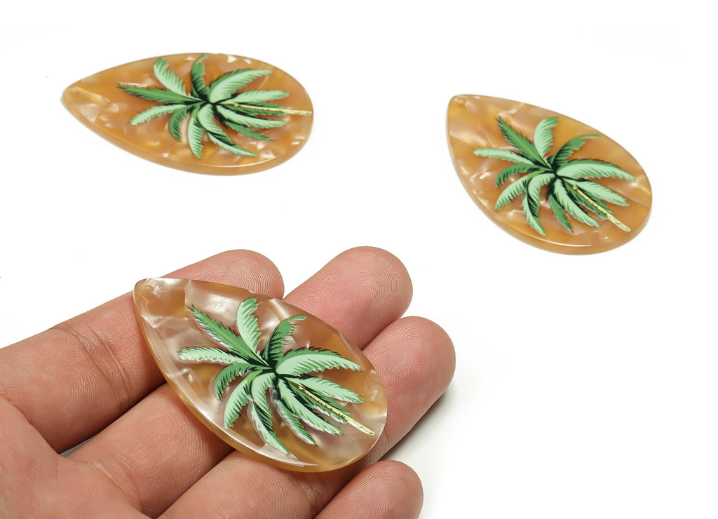 Acrylic Drop Earring Charms - Acrylic Drop Palm Tree Pendant - Earring Findings Jewelry Supplies - 39.76x35.09x2.23mm - AC2311 - DOMEDBAZAAR