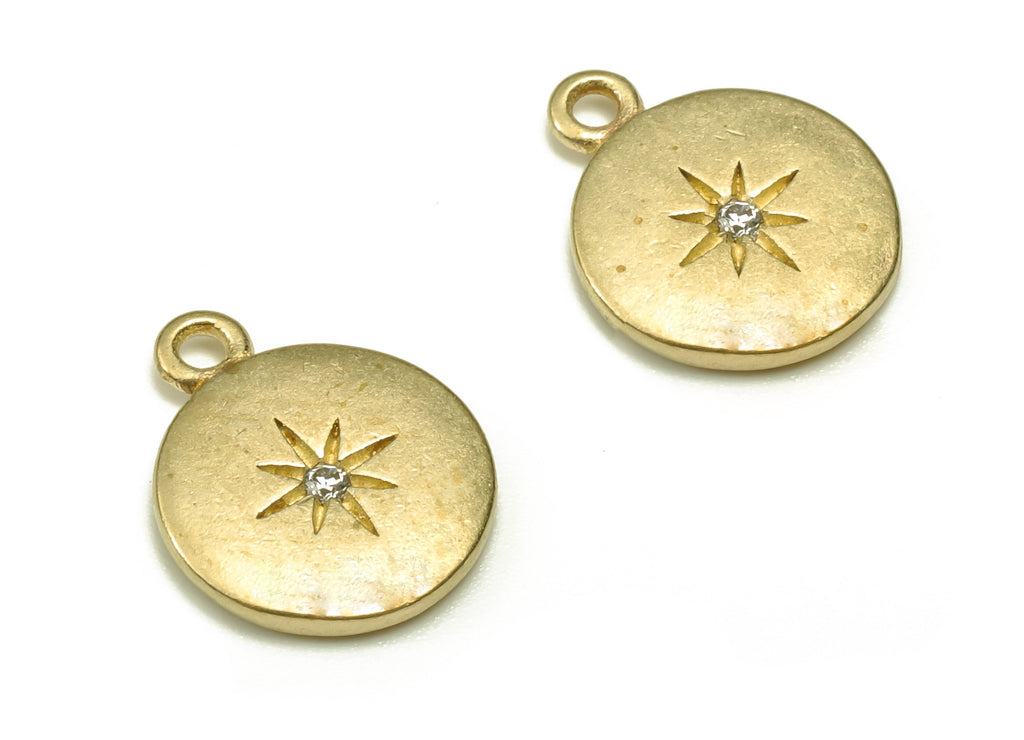 Brass Round Earring Charms With Zircon - Raw Brass Star Pendant - Earring Finding - Jewellery Making Supplies - 12.39x10.1x1.52mm - PP4448 - DOMEDBAZAAR