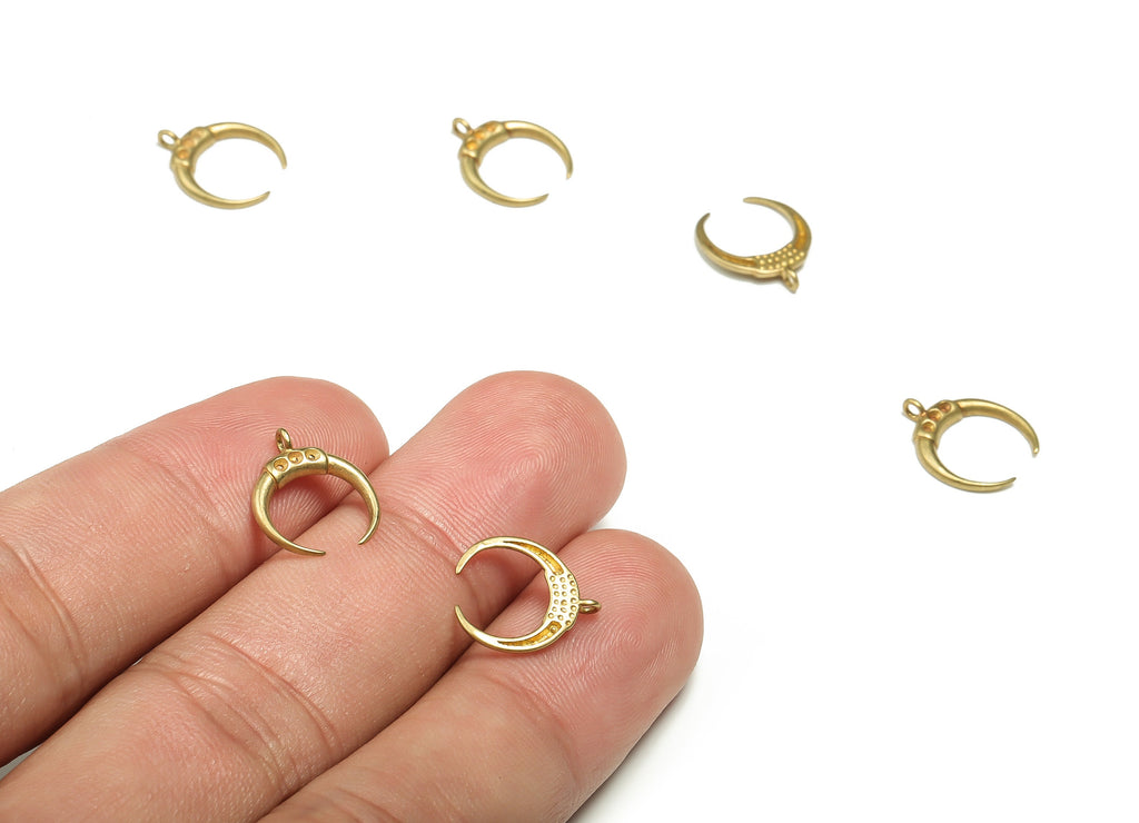 Brass Crescent Earring Charms - Raw Brass Moon Pendant - Earring Finding - Jewelry Making Supplies - 12.77x10.88x2.36mm - PP4555 - DOMEDBAZAAR