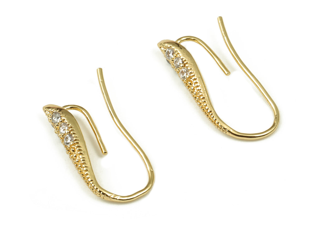 Brass Ear Wire - Brass Earring Hoops - Zircon Ear Wire - Jewelry Making Supplies - 18K Real Gold Plated Brass -20.34×7.46×3.3mm- RGP4014 - DOMEDBAZAAR
