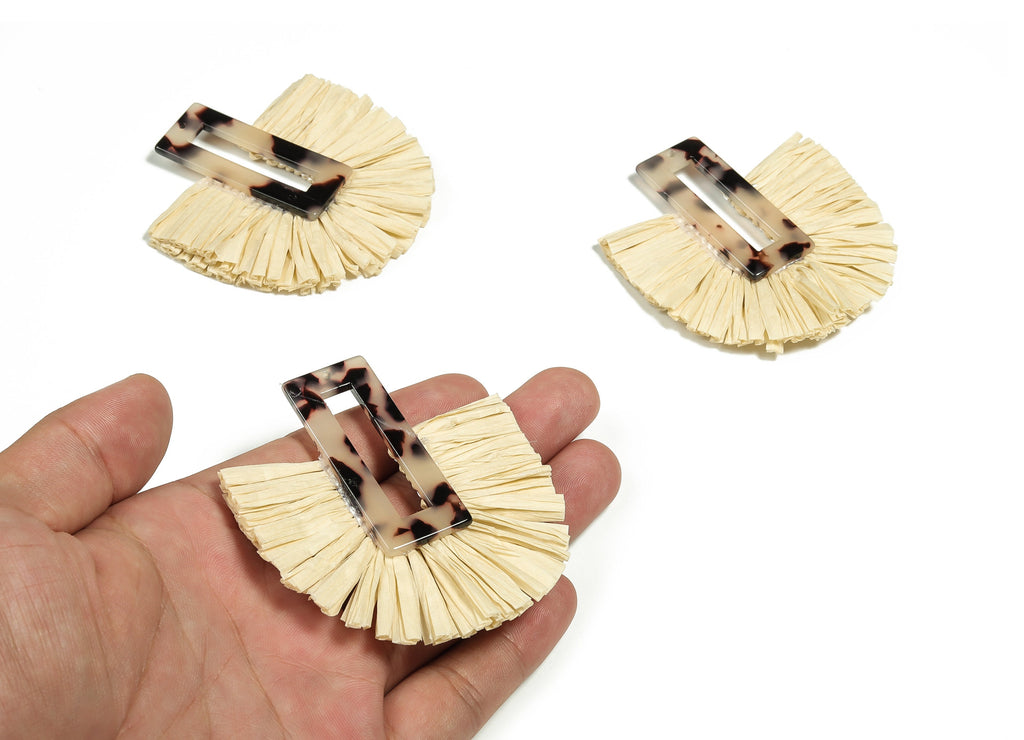 Acetate Acrylic Earring Charm with Single Layer Raffia - Tassels Fan - Blonde Tortoise Shell - Color Code: A06 - 70x62x4mm - AC1628-A06 - DOMEDBAZAAR