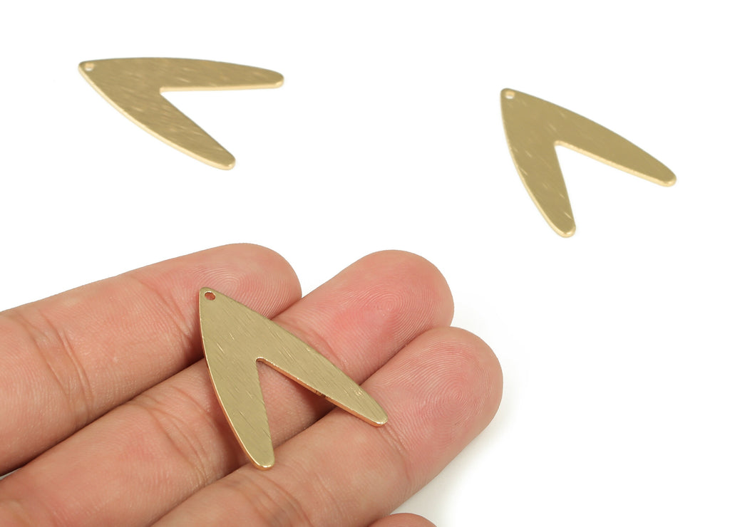 Brass Texture V Earring Charms - Gold Texture V Pendant - 18K Real Gold Plated Brass - Jewelry Making Supplies - 30.67x22.59x0.8mm - RGP3956 - DOMEDBAZAAR