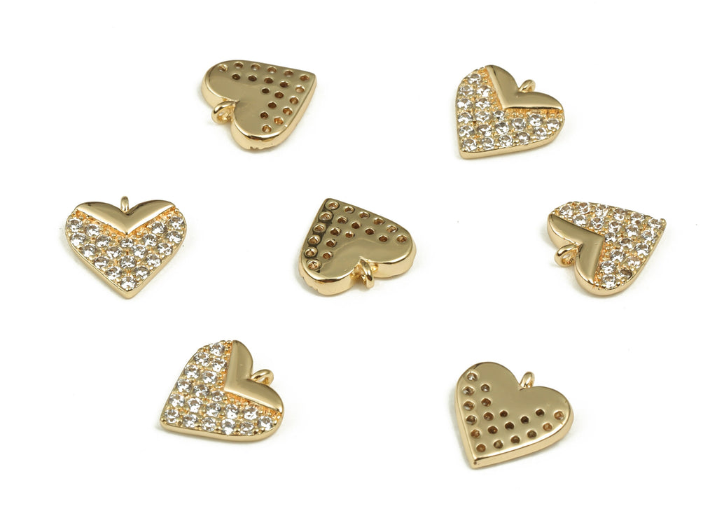 Brass Heart Earring Charms - Zircons Dainty Love Heart Pendant - 18K Real Gold Plated Brass - Jewelry Supplies - 9.01x8.62x1.75mm - RGP3633 - DOMEDBAZAAR
