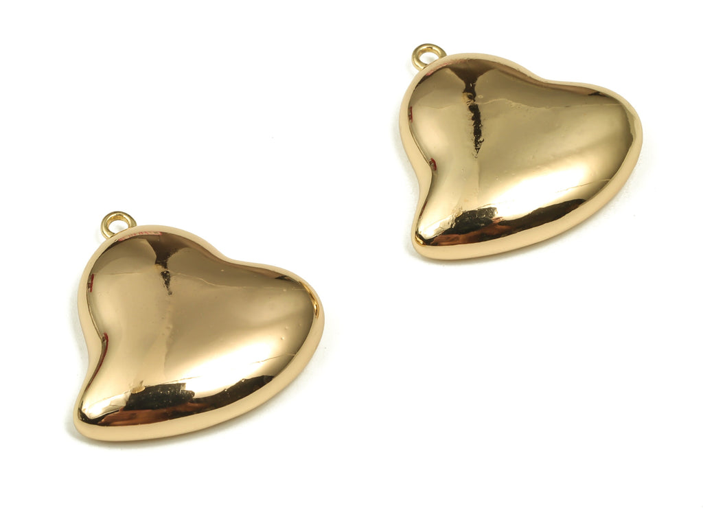 Brass Heart Earring Charms – Puffy Gold Heart Pendant Charm - 18K Gold Plated Brass - Jewelry Making Supplies -18.23x17.58x4.62mm- RGP3592 - DOMEDBAZAAR