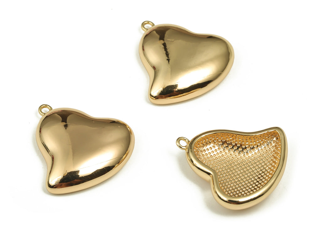 Brass Heart Earring Charms – Puffy Gold Heart Pendant Charm - 18K Gold Plated Brass - Jewelry Making Supplies -18.23x17.58x4.62mm- RGP3592 - DOMEDBAZAAR