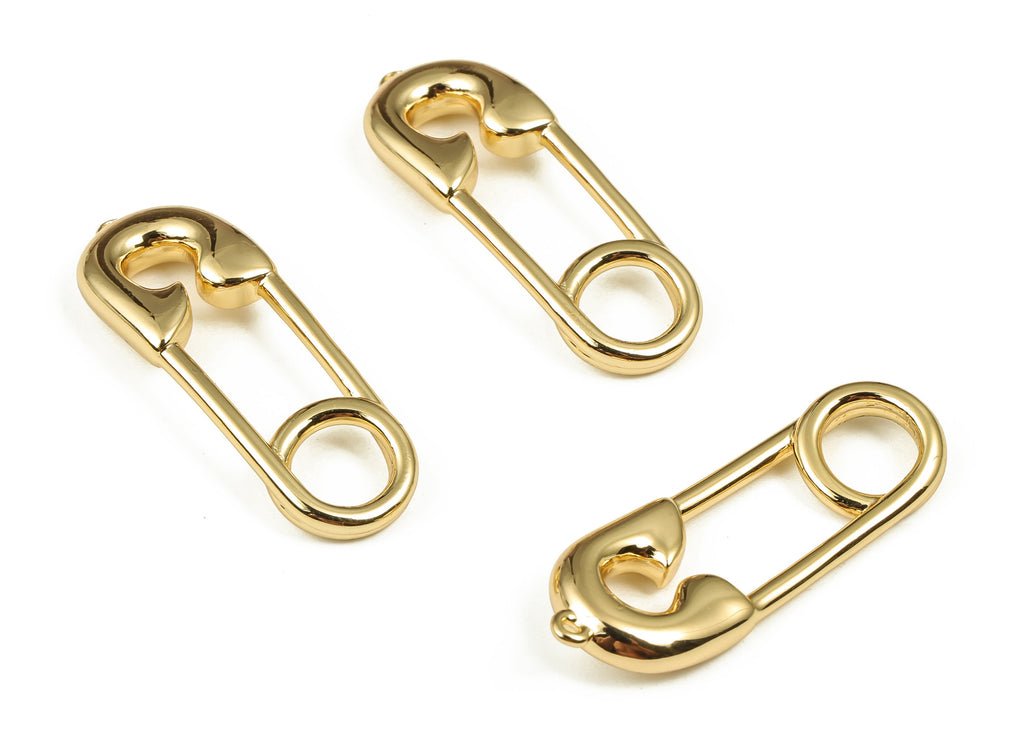 Brass Lock Pin Earring Charms - Gold Safety Pin Pendant Charm - 18K Gold Plated Brass - Jewelry Making Supplies -30.67x30.03x3.36mm- RGP4027 - DOMEDBAZAAR