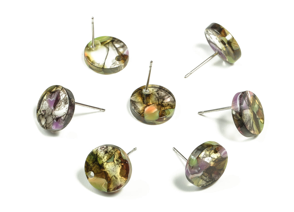 Acetate Round Earring Stud - Round Earring Post and Stud - Earring Findings  - Color Code: A167 - 11.91x11.91x2.6mm - AC1523-A167 - DOMEDBAZAAR