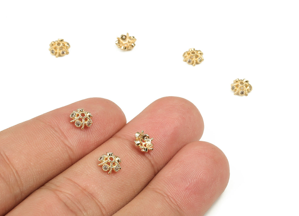 Flower Bead End Caps With Zircons - Spacer Bead Caps - 18K Gold Plated Brass Bracelet Beads Cap – Jewelry Supplies - 6.2x6.2x2.6mm – RGP3929 - DOMEDBAZAAR