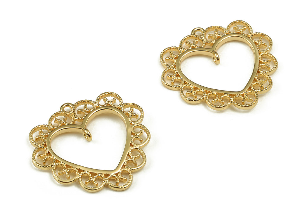 Brass Heart Earring Charms - Gold Heart Pendant - 18K Real Gold Plated Brass - Jewelry Making Supplies - 20.63x22.21x2.63mm - RGP3920 - DOMEDBAZAAR