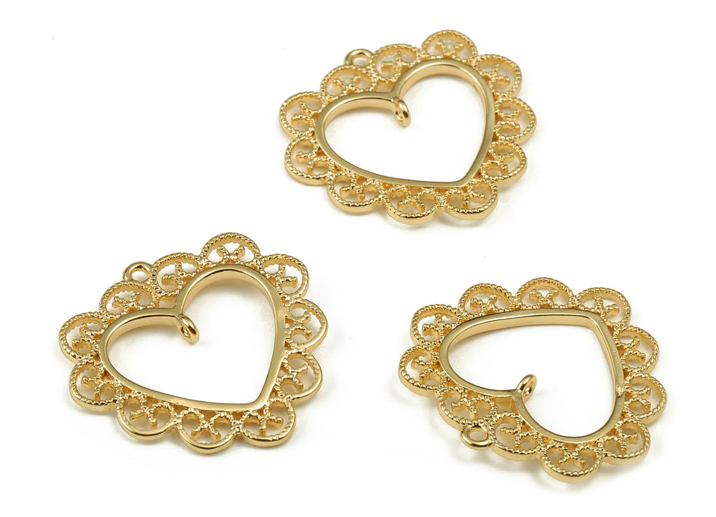 Brass Heart Earring Charms - Gold Heart Pendant - 18K Real Gold Plated Brass - Jewelry Making Supplies - 20.63x22.21x2.63mm - RGP3920 - DOMEDBAZAAR