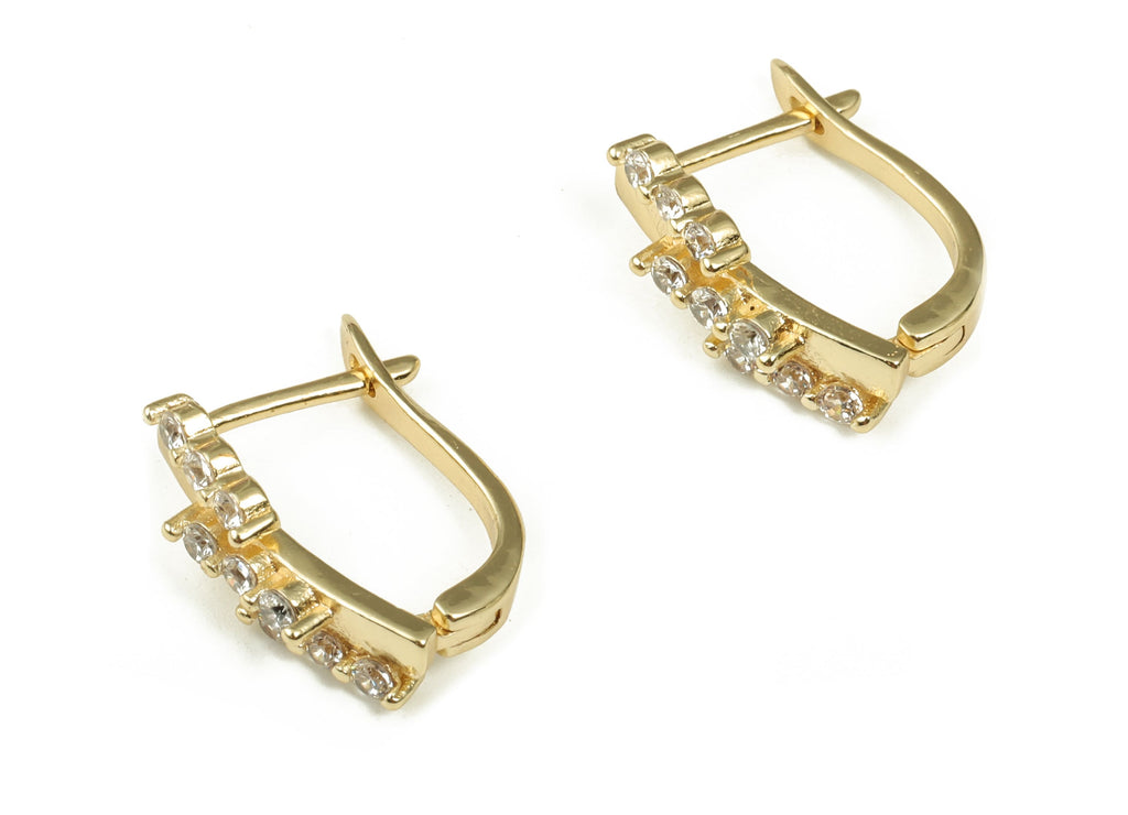 Brass Zircon Stud Earrings - Brass Earring Studs with Zircon - 18K Gold Plated Brass - Jewelry Making Supplies - 16.06x14.06x3.27mm- RGP3403 - DOMEDBAZAAR