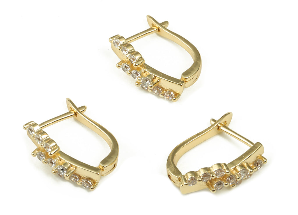 Brass Zircon Stud Earrings - Brass Earring Studs with Zircon - 18K Gold Plated Brass - Jewelry Making Supplies - 16.06x14.06x3.27mm- RGP3403 - DOMEDBAZAAR