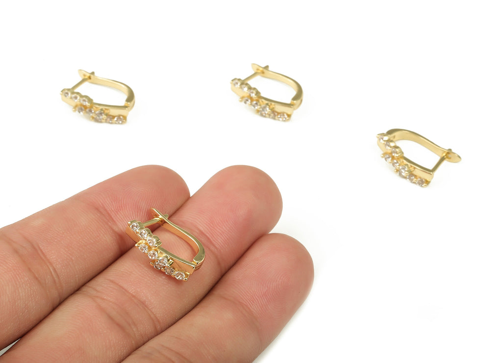 Brass Zircon Stud Earrings - Brass Earring Studs with Zircon - 18K Gold Plated Brass - Jewelry Making Supplies - 16.06x14.06x3.27mm- RGP3403 - DOMEDBAZAAR