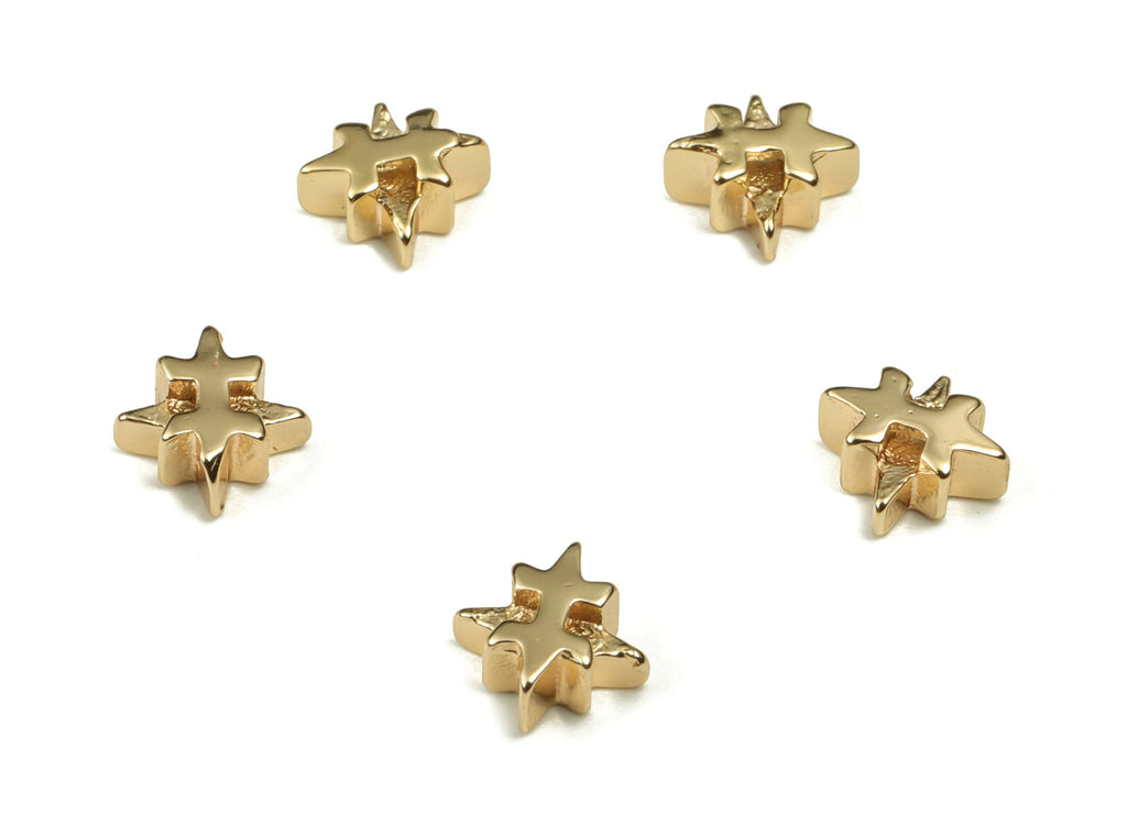 Star Spacer Bead - Brass Star Charms - Gold Star Pendant - 18K Real Gold Plated Brass - Jewelry Making Supplies - 6.3x6.07x2.76mm - RGP3933 - DOMEDBAZAAR