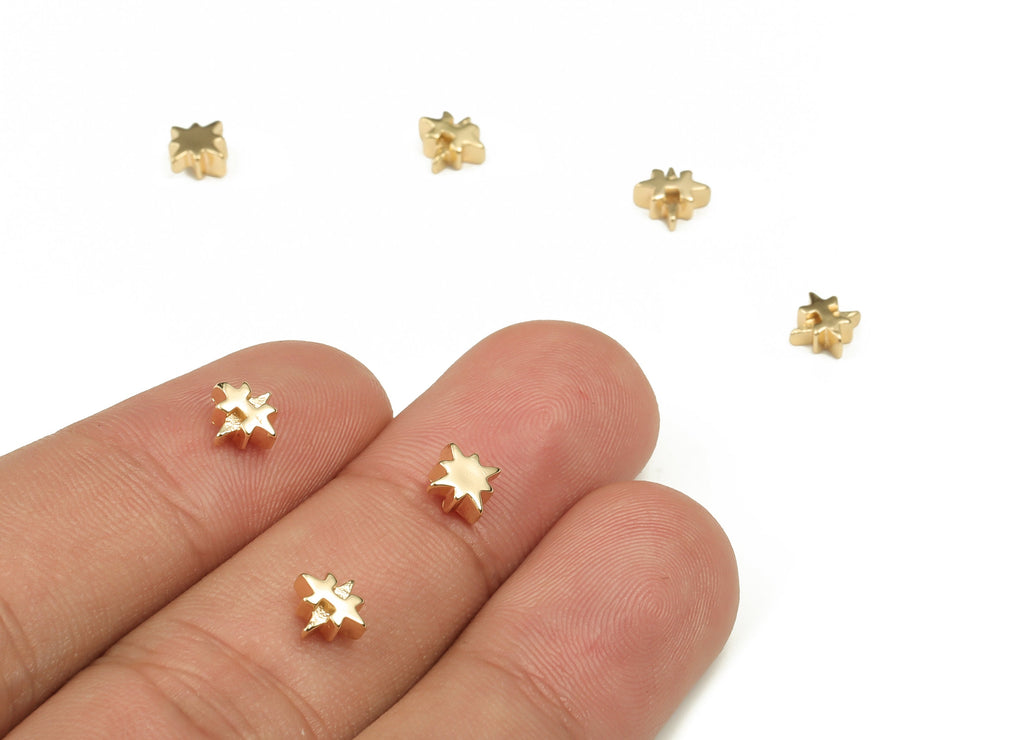 Star Spacer Bead - Brass Star Charms - Gold Star Pendant - 18K Real Gold Plated Brass - Jewelry Making Supplies - 6.3x6.07x2.76mm - RGP3933 - DOMEDBAZAAR
