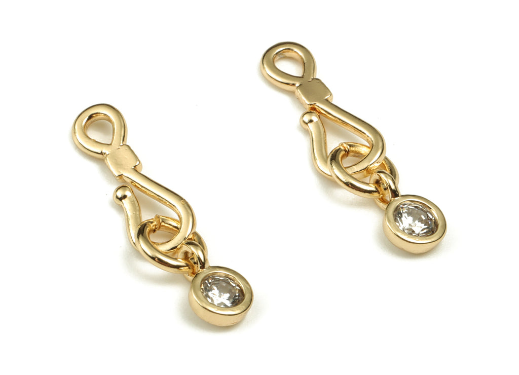 Brass Knot Earring Charms With Zircon - Gold Knot Pendant - 18K Real Gold Plated Brass - Jewelry Making Supplies - 19.23x4.79x1mm - RGP3937 - DOMEDBAZAAR