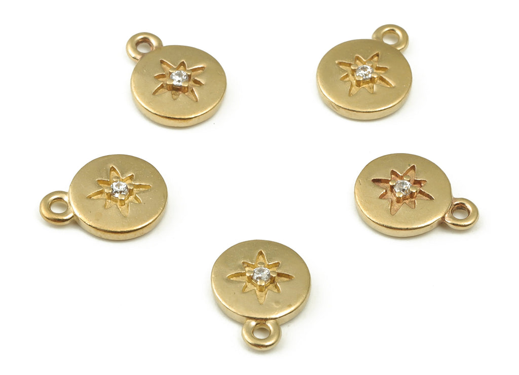 Brass Round Star Earring Charms With Zircon - Raw Brass Circle Pendant - Earring Finding - Jewelry Supplies - 10.37x7.98x2.09mm - PP4505 - DOMEDBAZAAR
