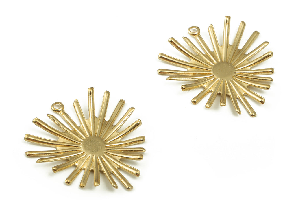 Brass Sun Earring Charms - Raw Brass Sun Pendant - Earring Findings - DIY Jewelry Making Supplies - 25.83x23.47x2.37mm - PP4600 - DOMEDBAZAAR