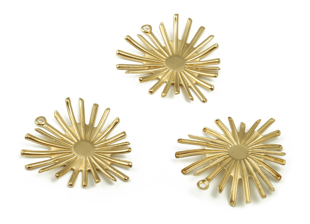 Brass Sun Earring Charms - Raw Brass Sun Pendant - Earring Findings - DIY Jewelry Making Supplies - 25.83x23.47x2.37mm - PP4600 - DOMEDBAZAAR