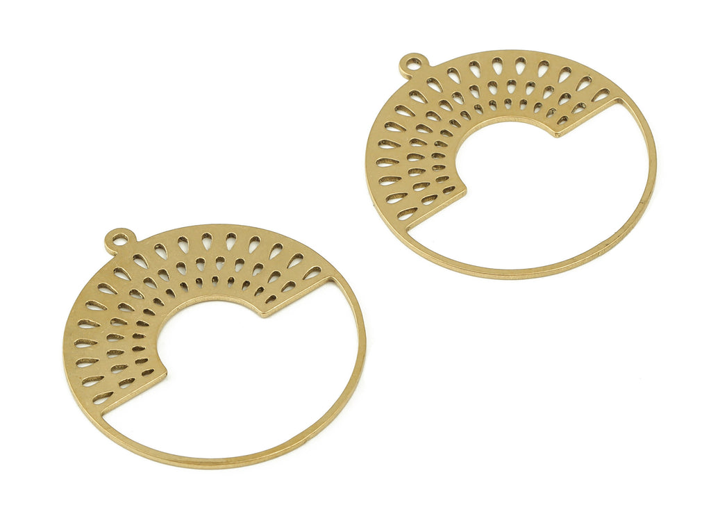 Brass Round Earring Charms - Raw Brass Half Moon Pendant - Earrings Finding - Jewelry Making Supplies - 30.46x27.8x0.67mm - PP4693 - DOMEDBAZAAR