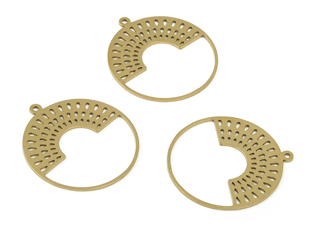 Brass Round Earring Charms - Raw Brass Half Moon Pendant - Earrings Finding - Jewelry Making Supplies - 30.46x27.8x0.67mm - PP4693 - DOMEDBAZAAR