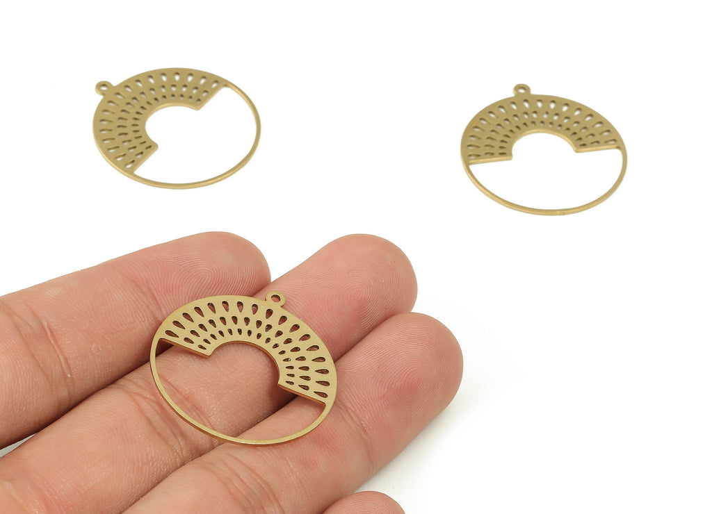 Brass Round Earring Charms - Raw Brass Half Moon Pendant - Earrings Finding - Jewelry Making Supplies - 30.46x27.8x0.67mm - PP4693 - DOMEDBAZAAR